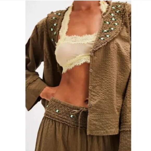 Intimately Free People Sweet As Roses Lounge Blouse Top ONLY Embroidered S - Picture 2 of 9